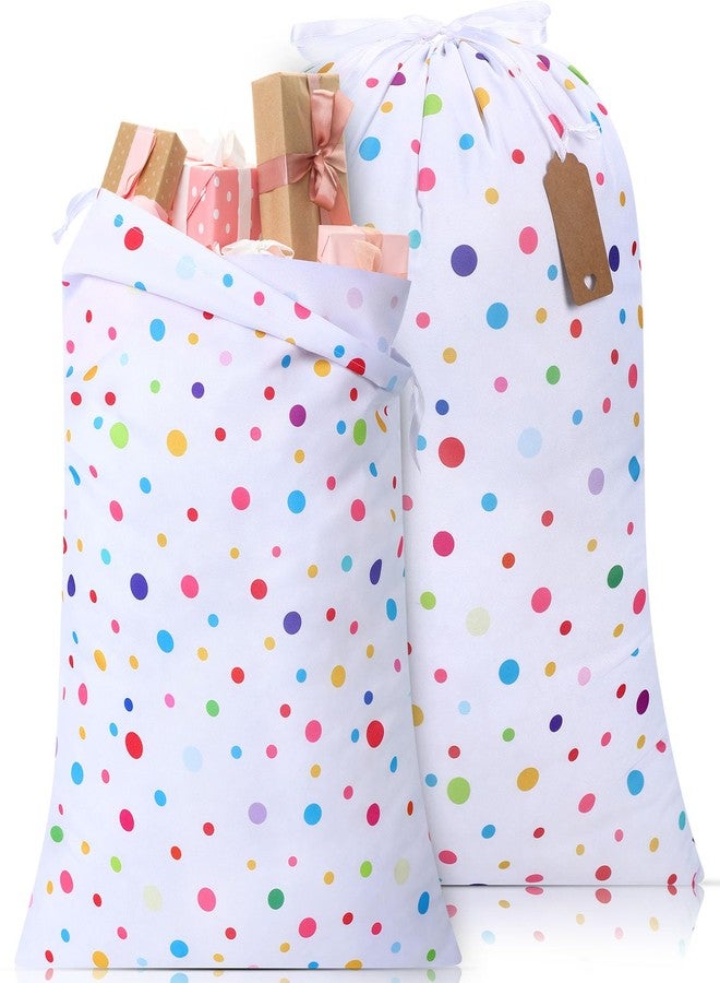 Pickmesh 2 Pcs Happy Birthday Drawstring Gift Bags 20 x 28 Inch Extra Large Baby Shower Bags Reusable Fabric Colorful Wrapping Pouches for Gender Reveal Supply Decor(Pastel, Polka Dots) - Image 1